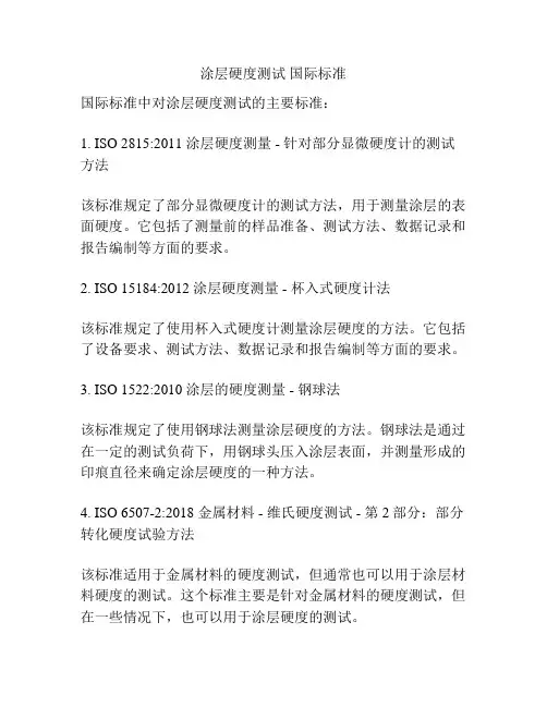 涂层硬度测试 国际标准