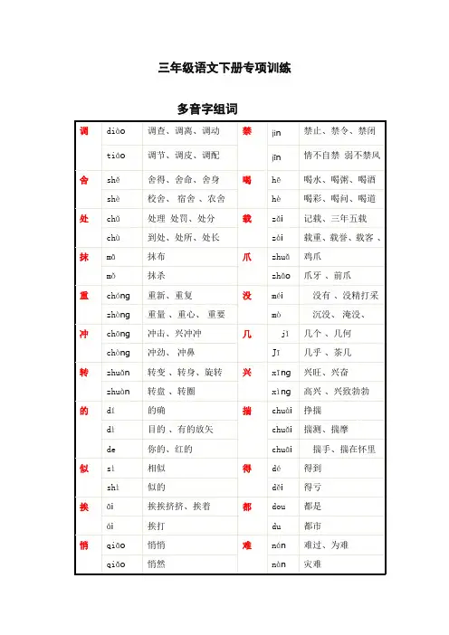 (统编版)最新2019-2020学年部编版三年级下册语文多音字组词汇总 