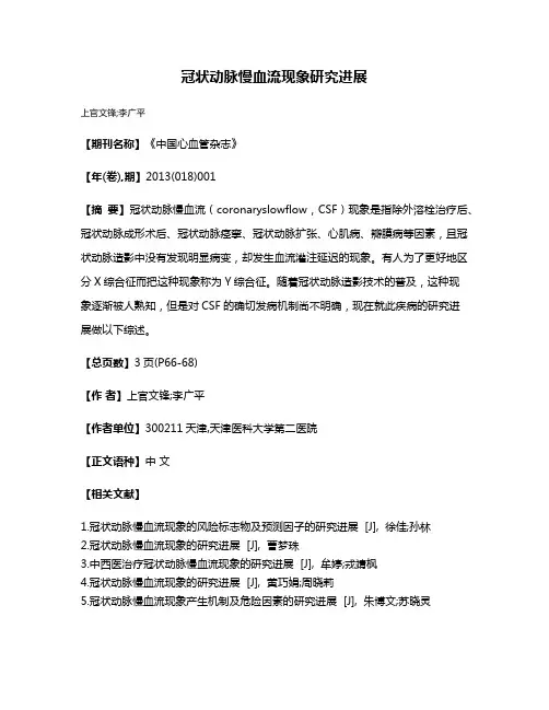 冠状动脉慢血流现象研究进展
