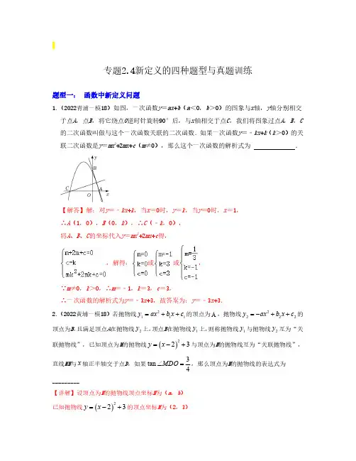 专题2.4新定义的四种题型与真题训练-中考数学考前30天迅速提分复习方案(上海专用)(解析版)