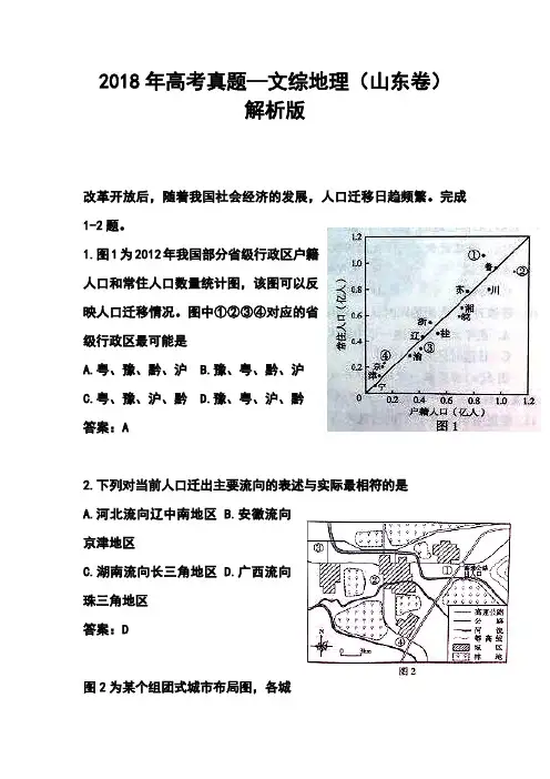 2018年山东卷高考地理真题及答案 精品
