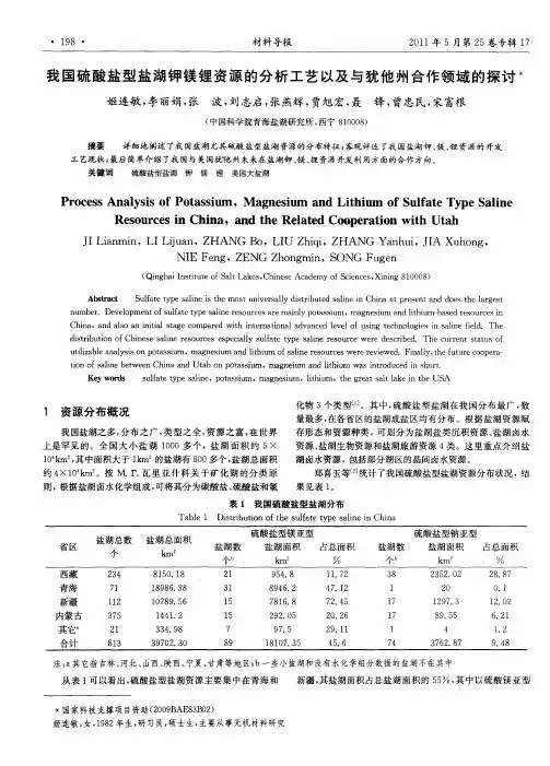 我国硫酸盐型盐湖钾镁锂资源的分析工艺以及与犹他州合作领域的探讨