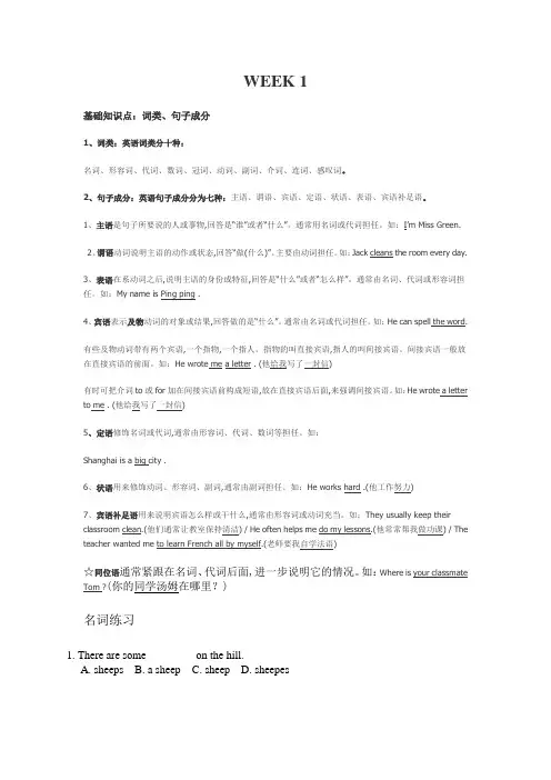 英语语法练习 周计划第一周(基础+名词代词)
