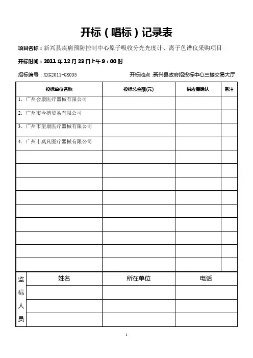 开标(唱标)记录表