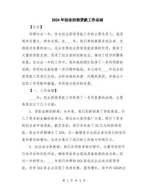 2024年创业担保贷款工作总结