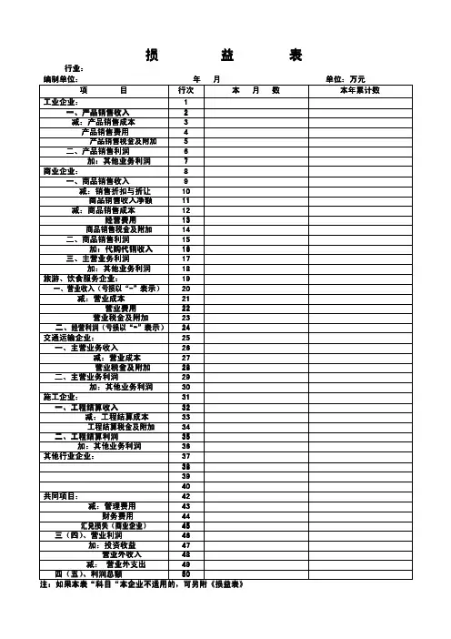 损益表表格
