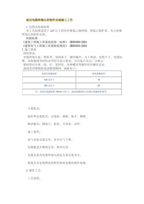 低压电缆终端接头施工工艺