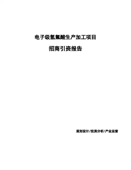 电子级氢氟酸生产加工项目招商引资报告