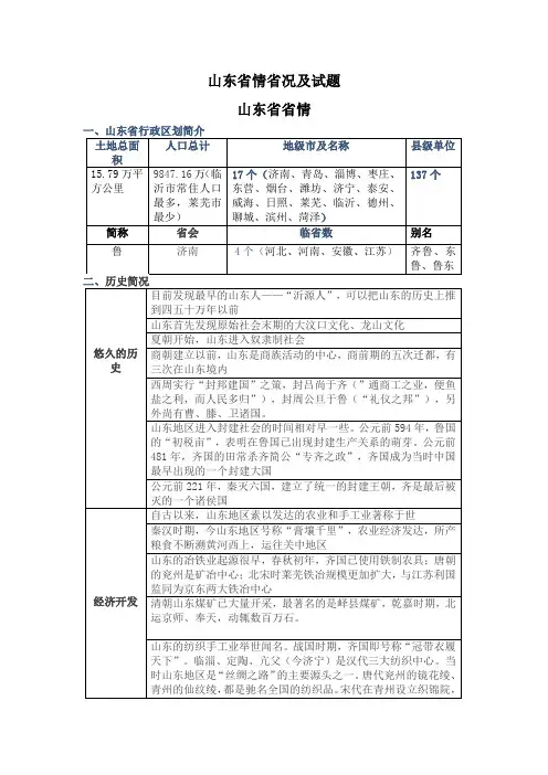 2018山东事业编山东省情及108试题