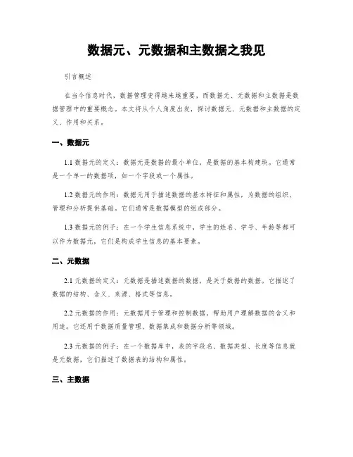 数据元、元数据和主数据之我见