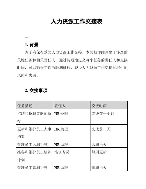人力资源工作交接表