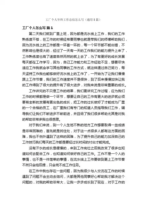 工厂个人年终工作总结怎么写（通用5篇）