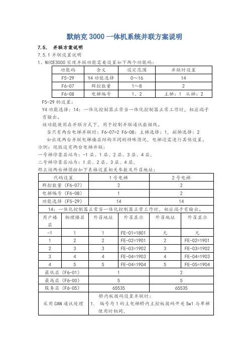 默纳克3000一体机系统并联方案说明