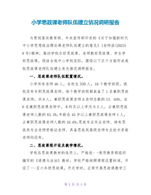 小学思政课教师队伍建设情况调研报告