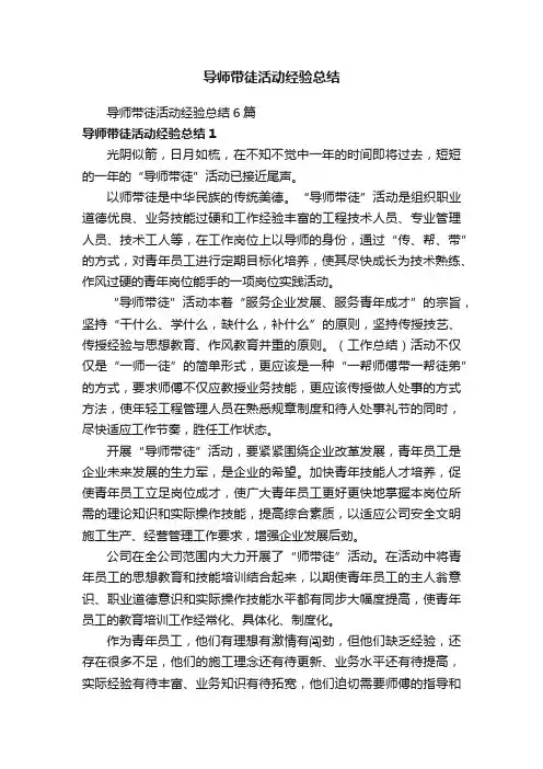 导师带徒活动经验总结6篇