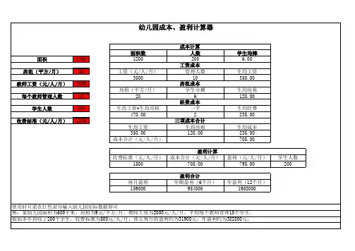 幼儿园幼儿园成本、盈利计算表