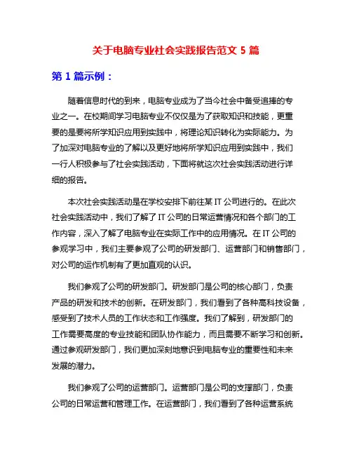 关于电脑专业社会实践报告范文5篇