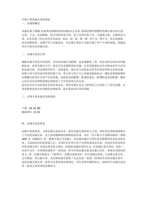 中国主要亲属关系称谓表