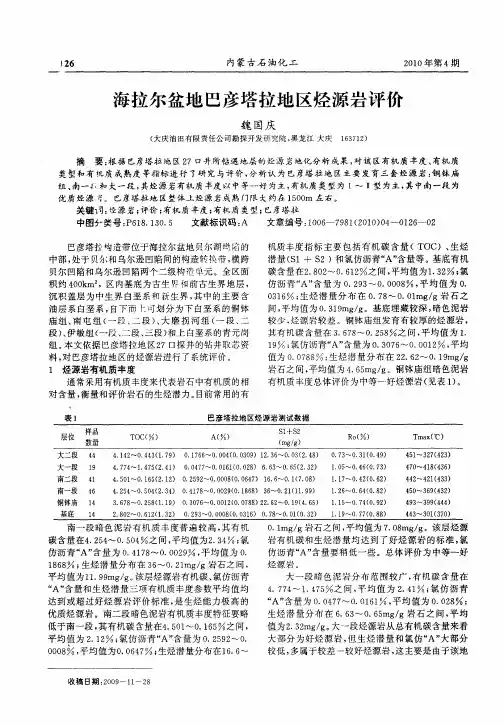 海拉尔盆地巴彦塔拉地区烃源岩评价