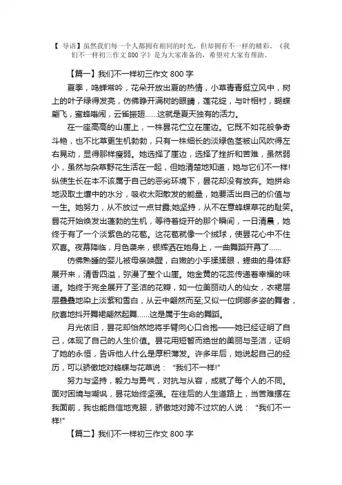 我们不一样初三作文800字