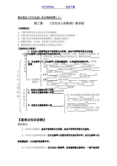 高中政治《文化生活》专业班教学案第二课《文化对人