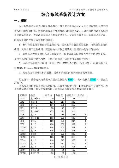 四川广播电视中心综合布线方案书