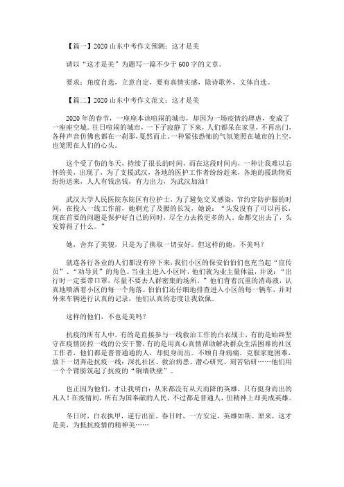 2020最新山东中考作文预测及范文：这才是美