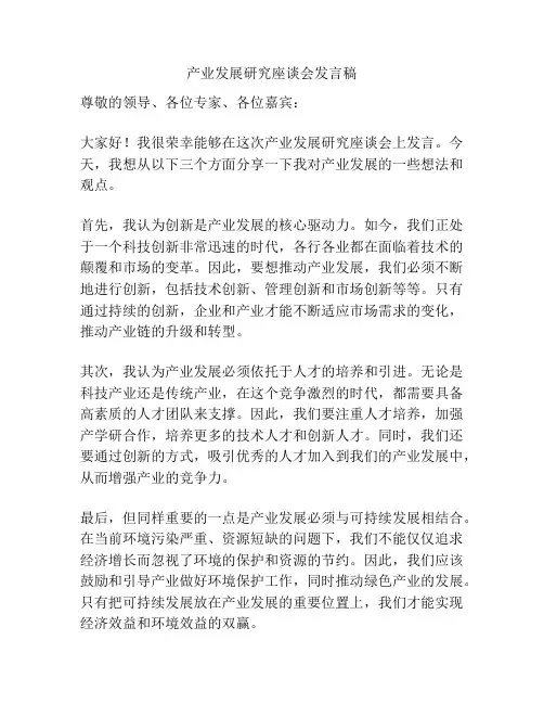 产业发展研究座谈会发言稿