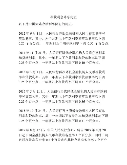 存款利息降息历史