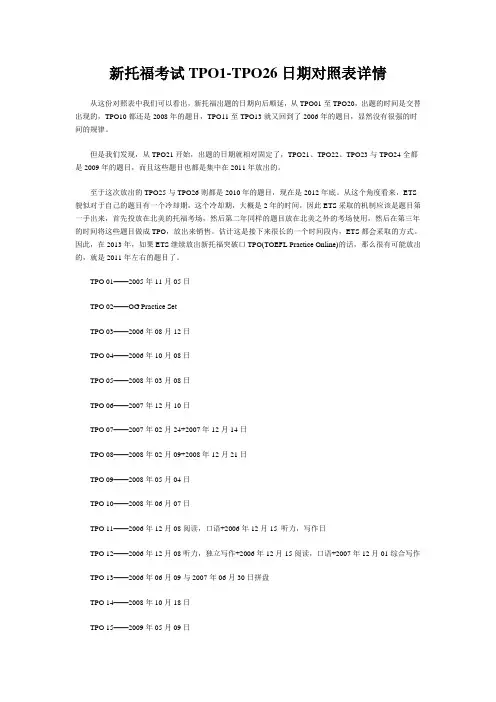 新托福考试TPO1-TPO26日期对照表详情
