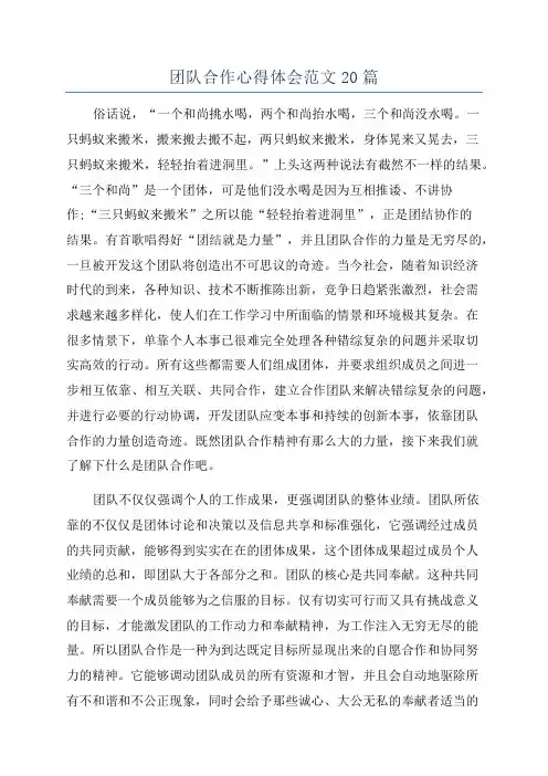团队合作心得体会范文20篇