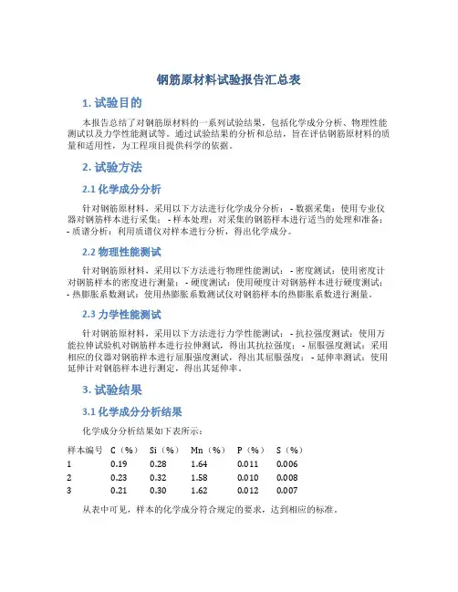 钢筋原材料试验报告汇总表