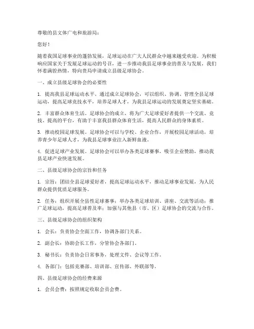 县级足球协会成立申请书