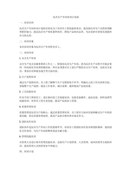 玩具生产车间培训计划表