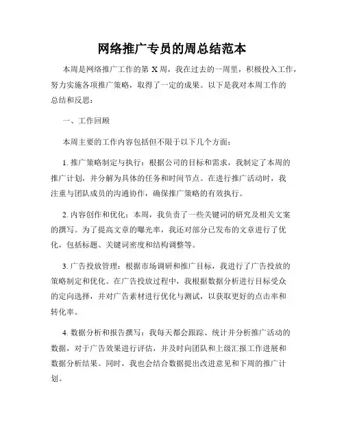 网络推广专员的周总结范本