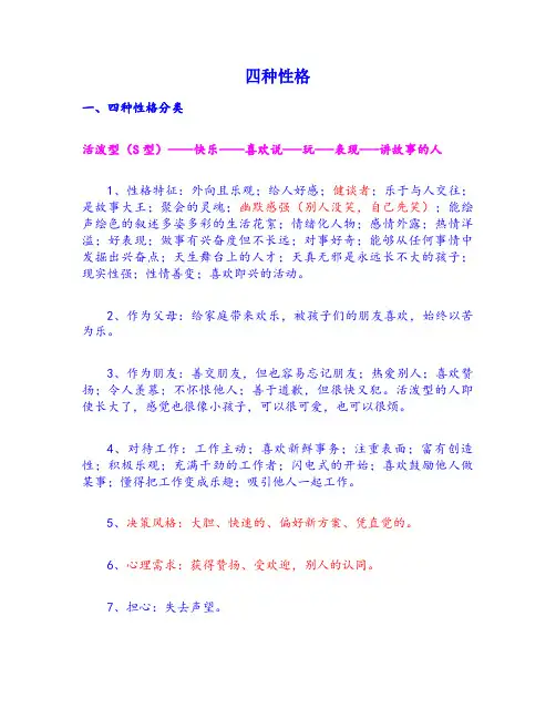 完美型活泼型力量型平和型