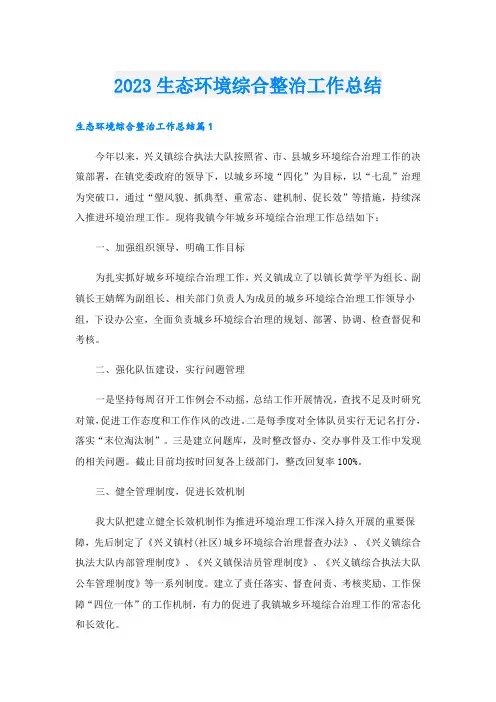 2023生态环境综合整治工作总结