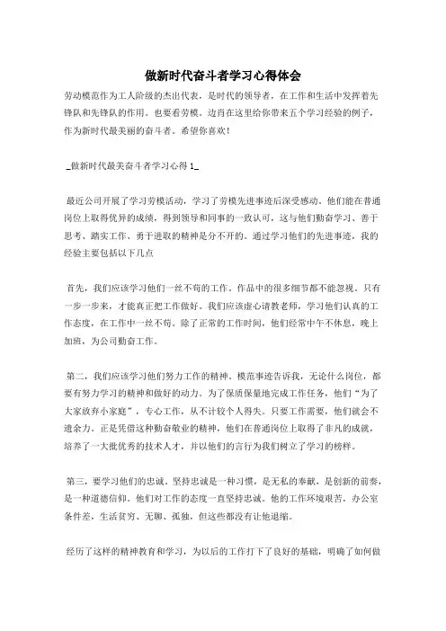 做新时代奋斗者学习心得体会