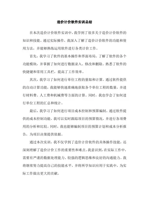 造价计价软件实训总结
