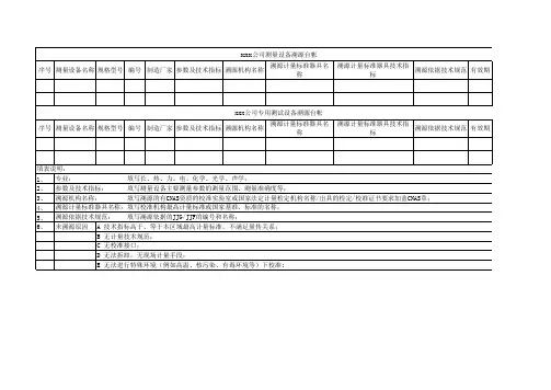 仪器仪表溯源表