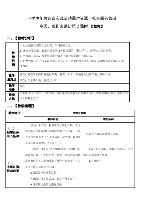 小学综合实践活动：社会服务 主题1《今天,我们去采访》 第2课时【教案】