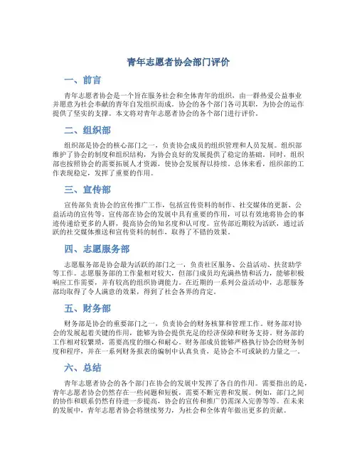 青年志愿者协会部门评价