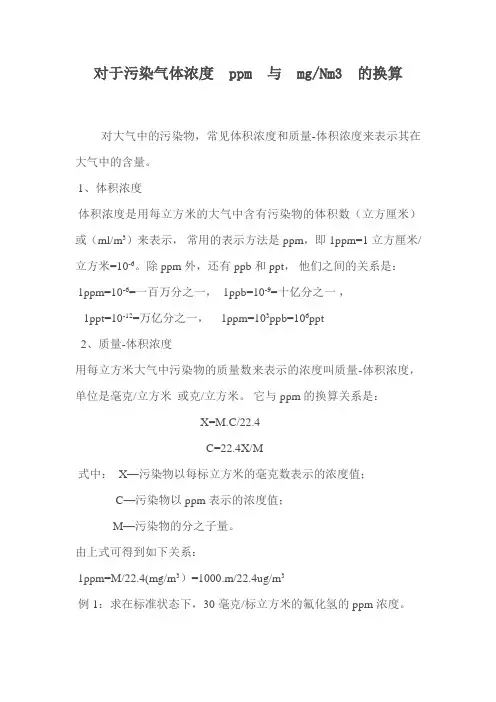 对于污染气体浓度 ppm 与 mgNm3 的换算