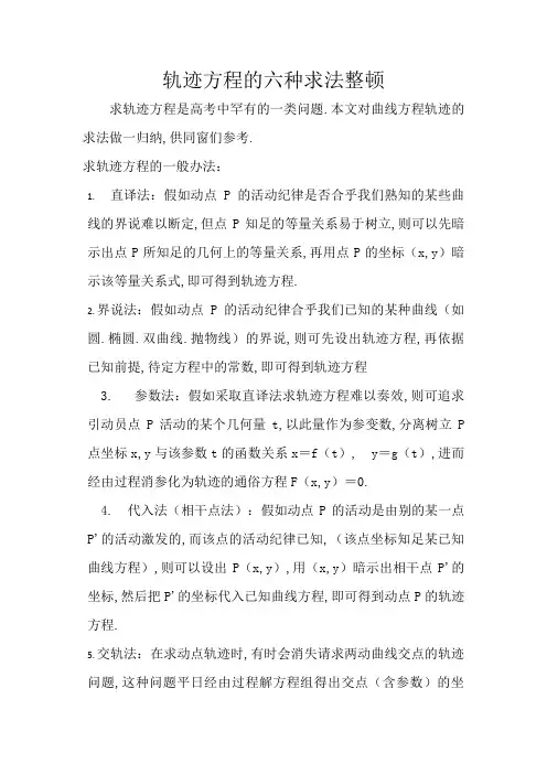 轨迹方程的 几种求法整理(例题+答案)