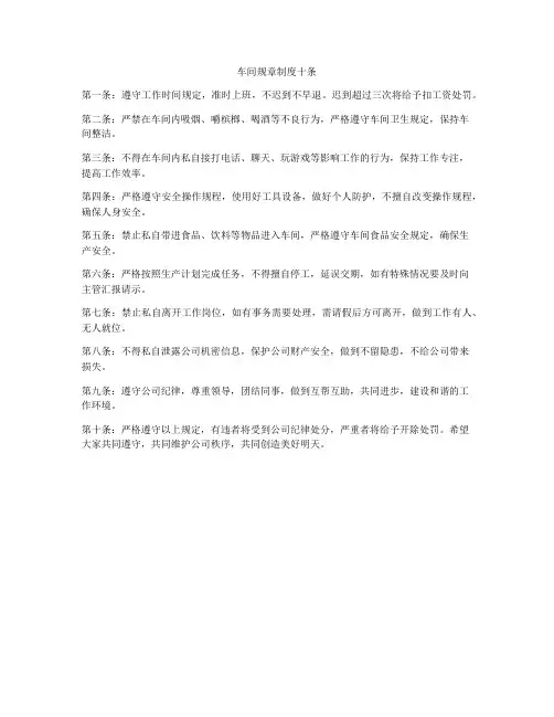 车间规章制度十条