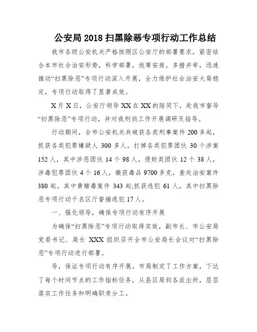 公安局2018扫黑除恶专项行动工作总结