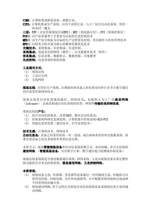 工业控制网络现场总线复习资料
