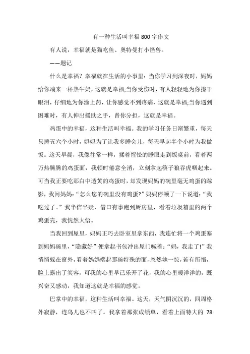 有一种生活叫幸福800字作文