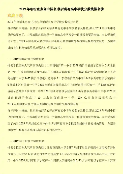 2019年临沂重点高中排名,临沂所有高中学校分数线排名榜