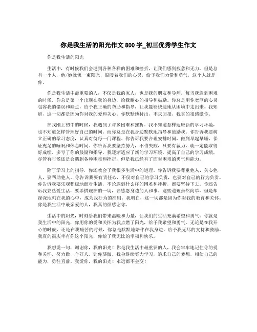你是我生活的阳光作文800字_初三优秀学生作文